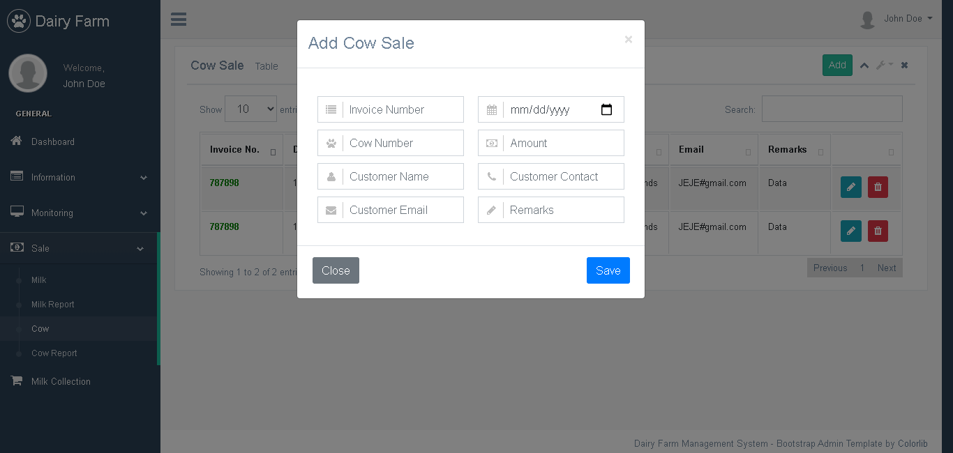 Dairy Farm Management System in PHP and Bootstrap - Cow Sale Encoding