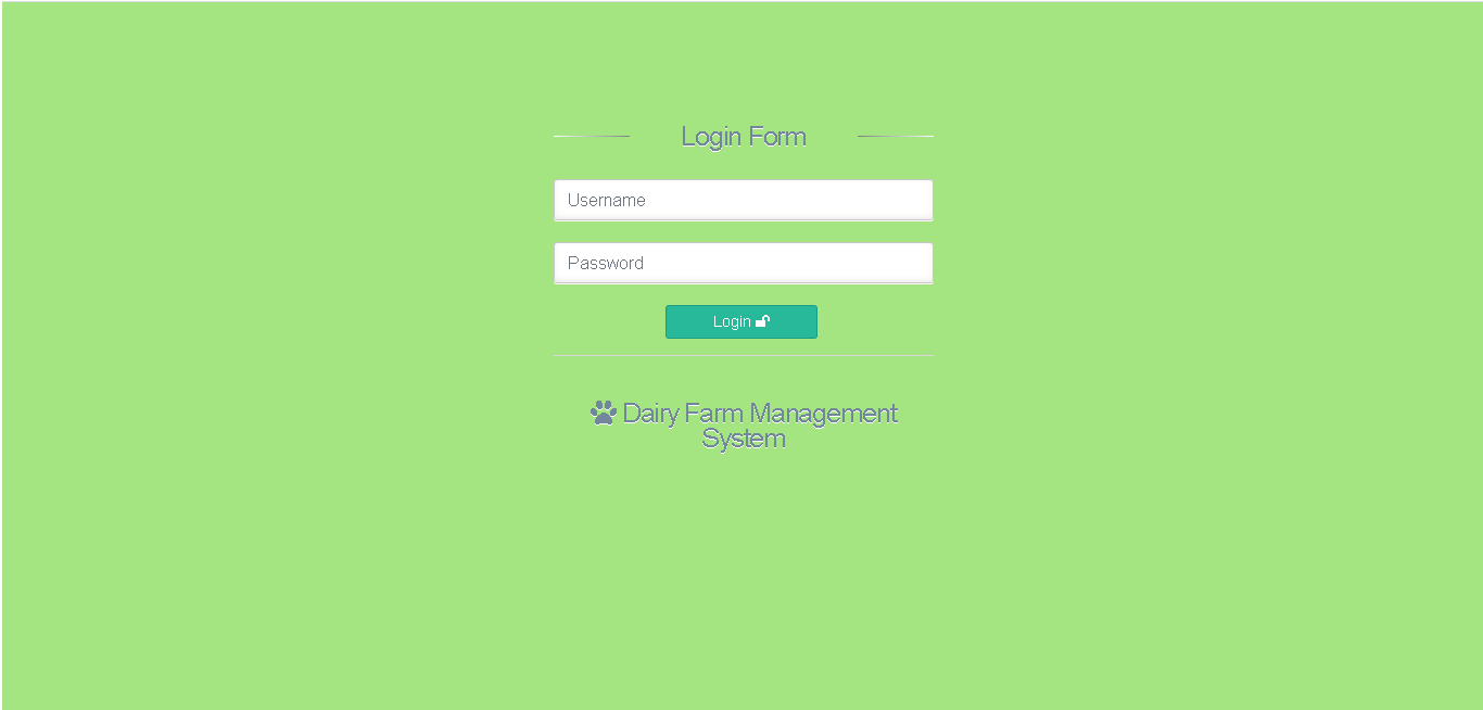 Dairy Farm Management System in PHP and Bootstrap - Login Form