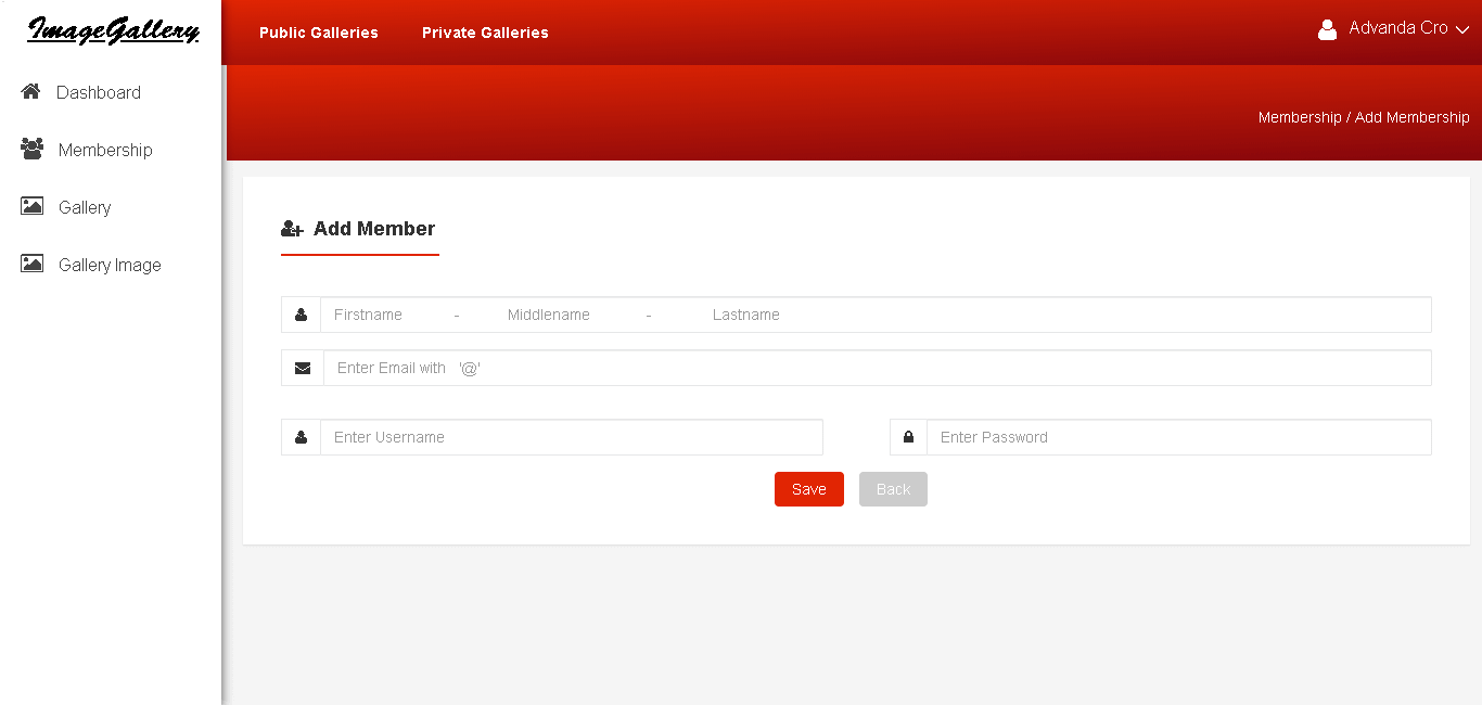 Image Gallery Web Application in PHP and Bootstrap - Add Member