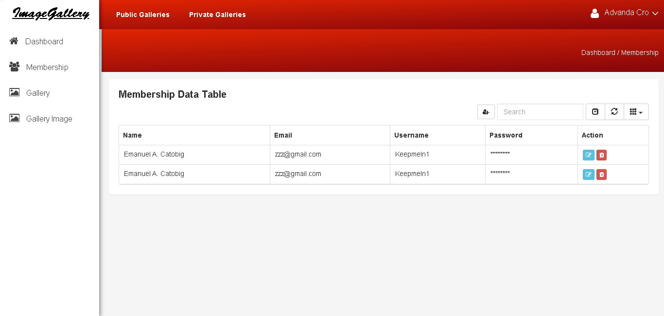 Image Gallery Web Application in PHP and Bootstrap - Membership Management