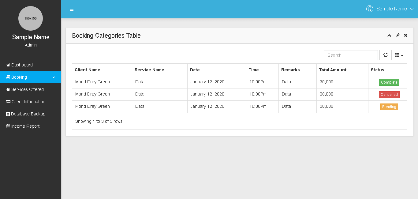 Services Booking and Appointment System Booking List