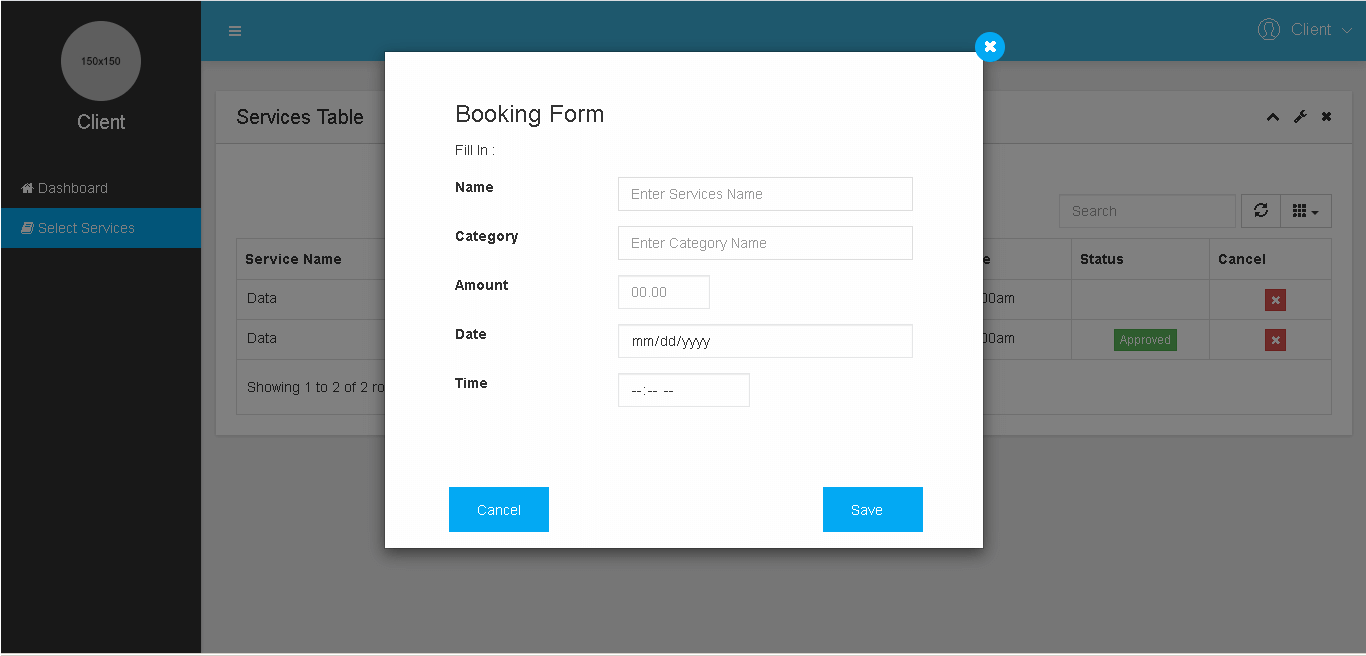 Services Booking and Appointment System Client Select Services Booking Form