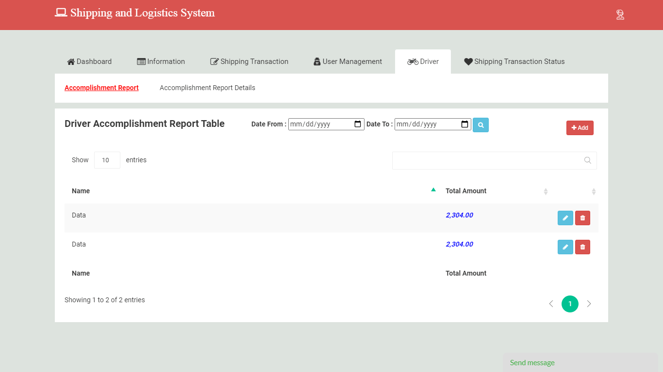 Shipping and Logistics System Driver Accomplishment Report