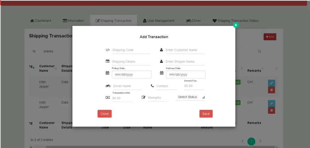 Shipping and Logistics System in PHP and Bootstrap Free Download