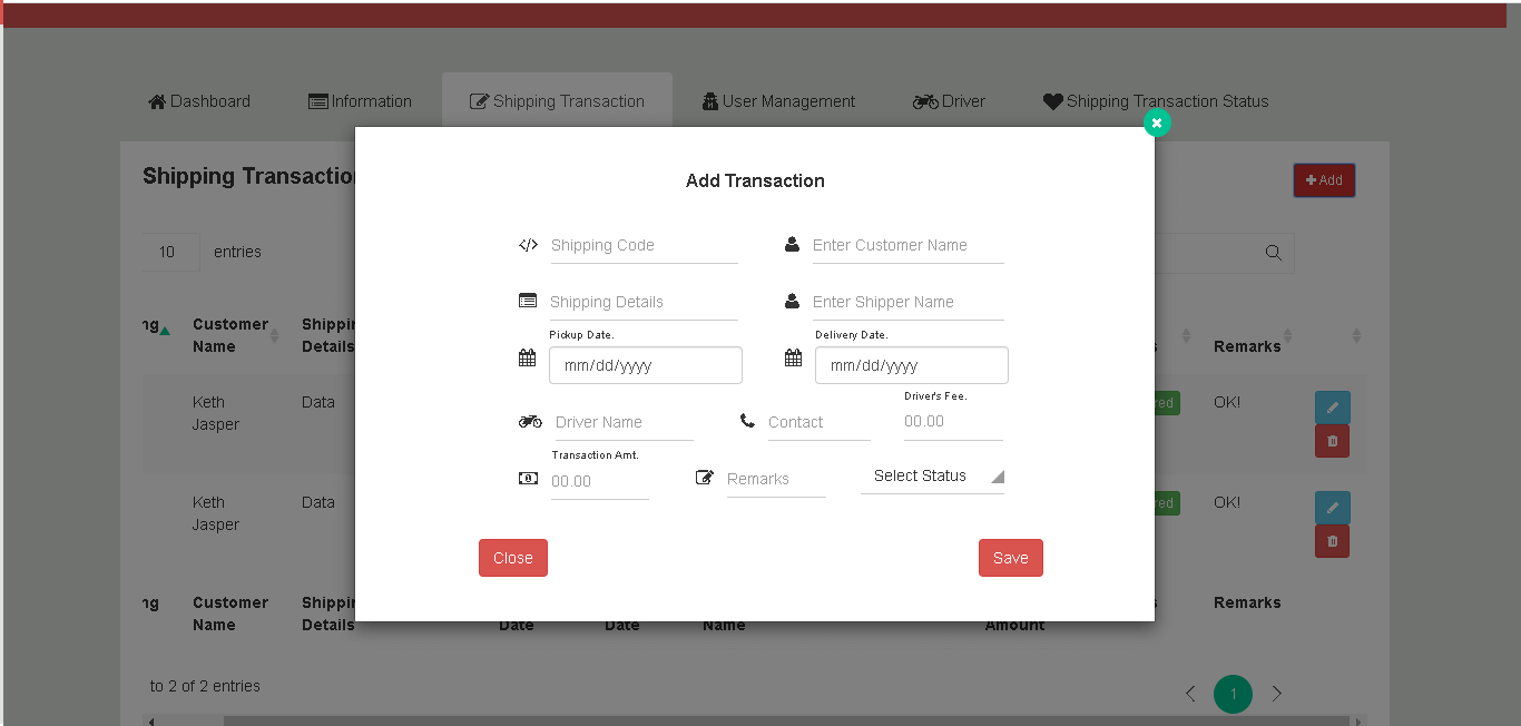 Shipping and Logistics System Shipping Transaction Encoding