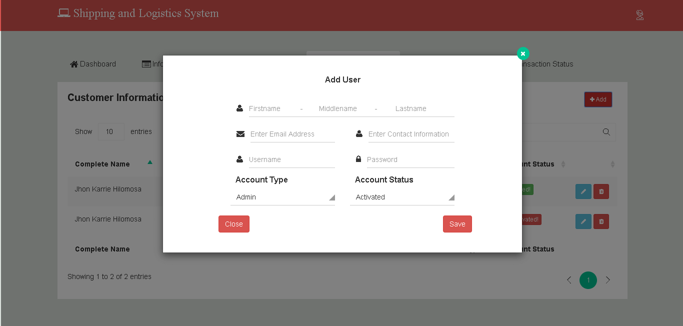 Shipping and Logistics System User Management Encoding