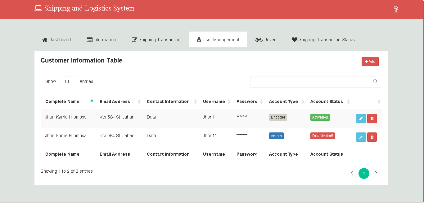 Shipping and Logistics System User Management