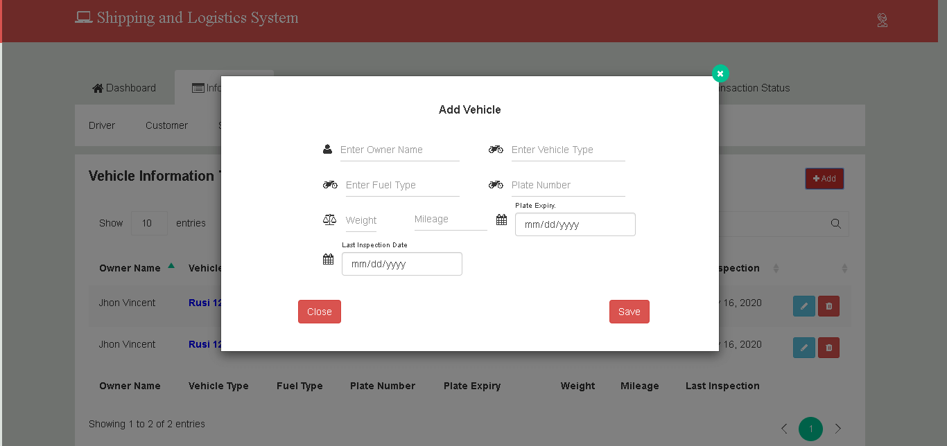 Shipping and Logistics System Vehicle Info Encoding