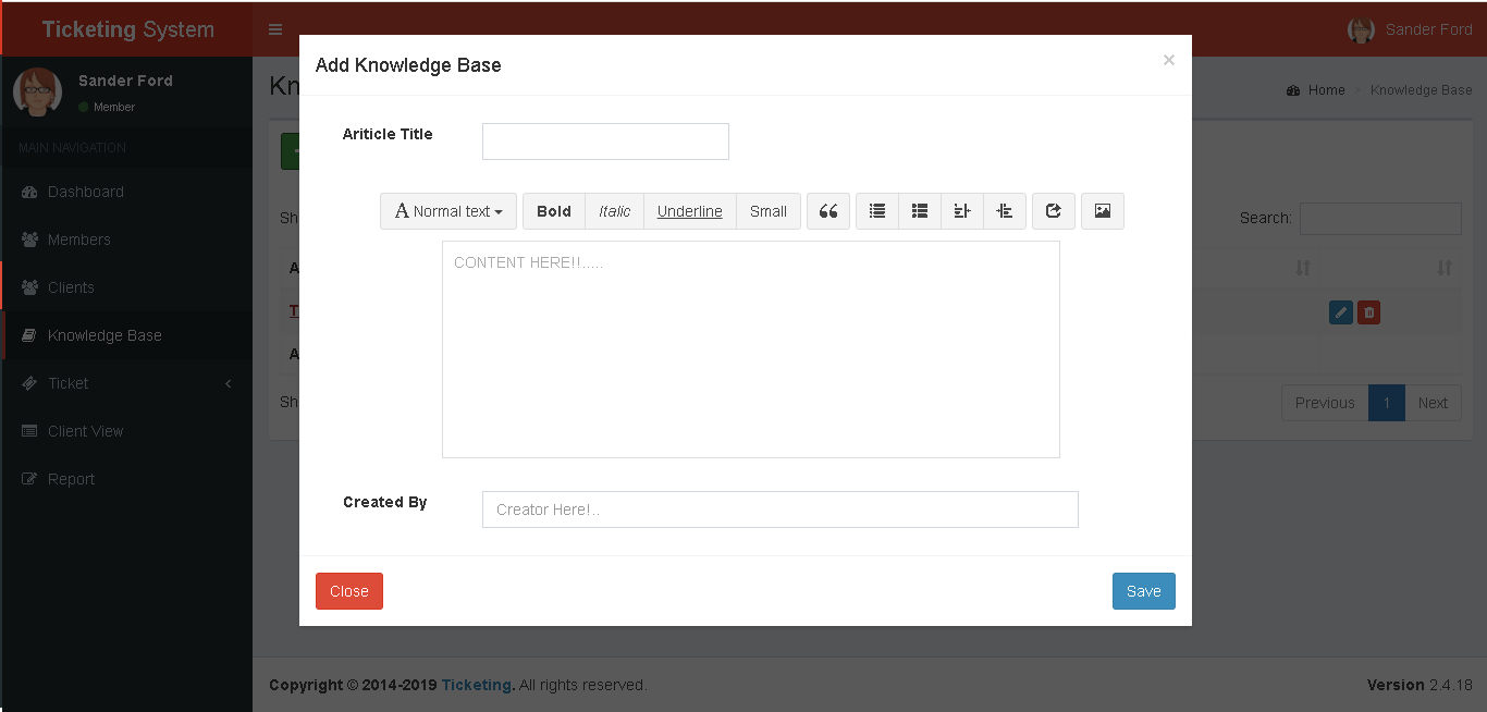 Support Ticketing System Knowledge Base Encoding