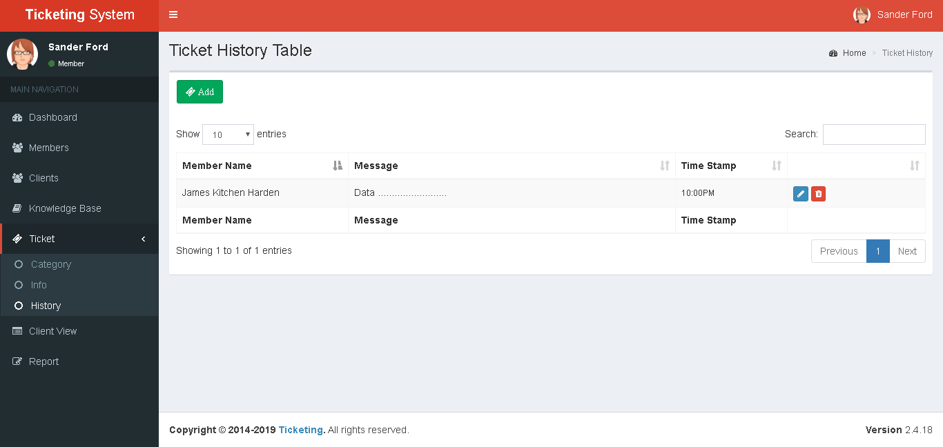 Support Ticketing System Ticket History