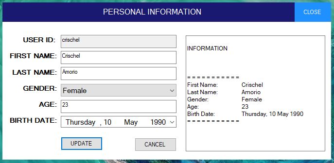 Attendance System in VB.Net and SQL Server - Personal Information