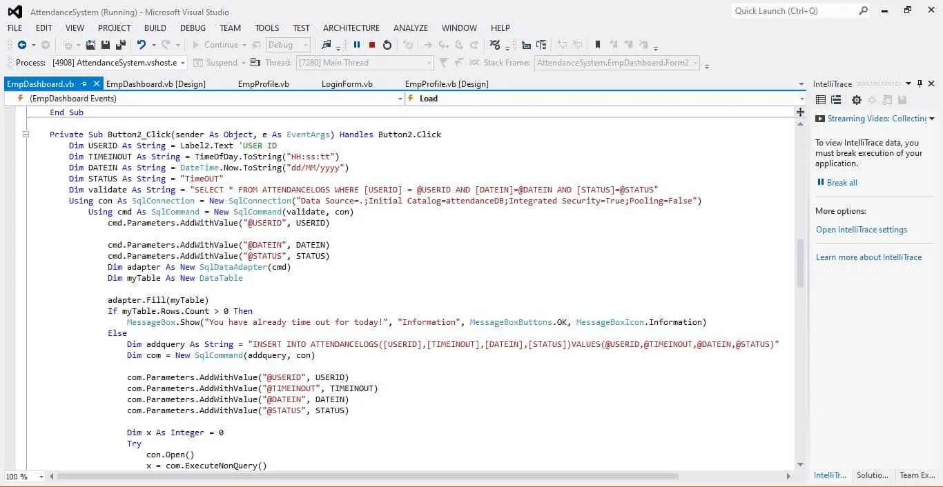 Attendance System in VB.Net and SQL Server - Source code