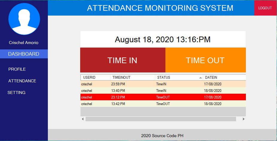 Attendance System in VB.Net and SQL Server - TimeIn TimeOut Form