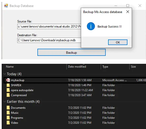 Back-Up MS Access Database in VB.NET Tutorial and Source code - Final Output