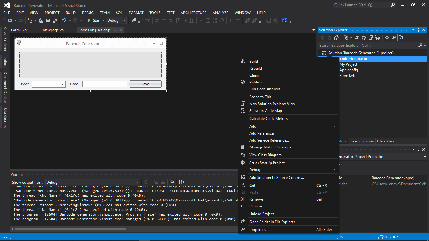 Barcode Generator in VB.NET Tutorial and Source code - Step 5