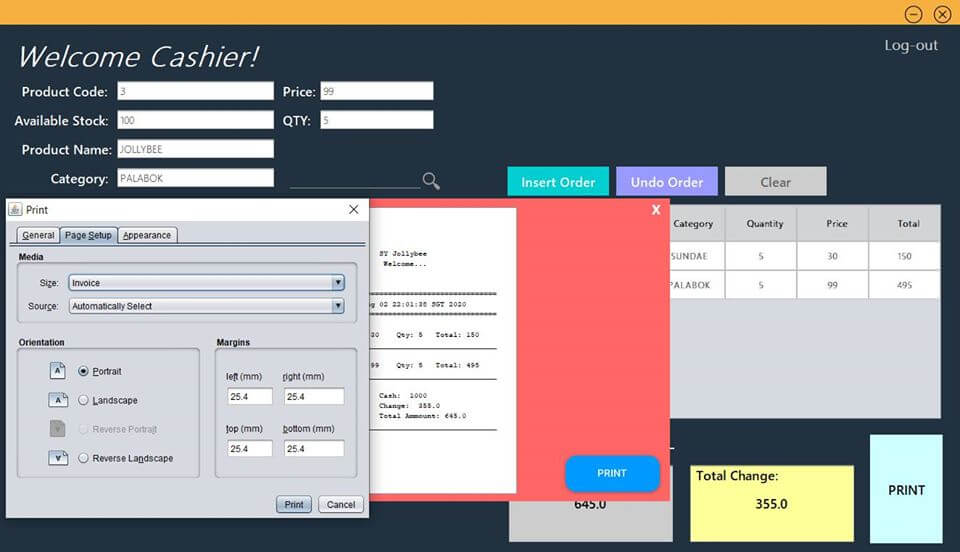 Java Swing Framework Point of Sale for Fast Food - Saving receipt