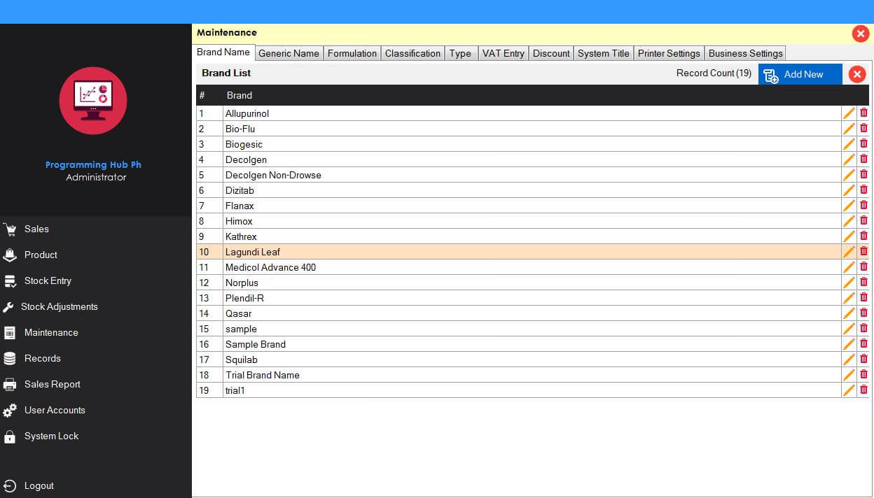 Point of Sale System for Pharmacy - Maintenance Module