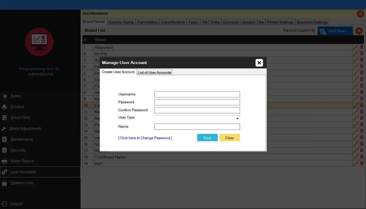 Point of Sale System for Pharmacy - Management User Account