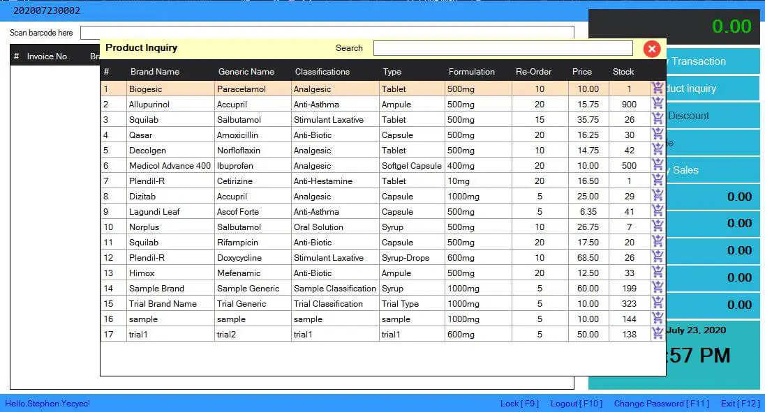 Point of Sale System for Pharmacy - Product Inquiry Module