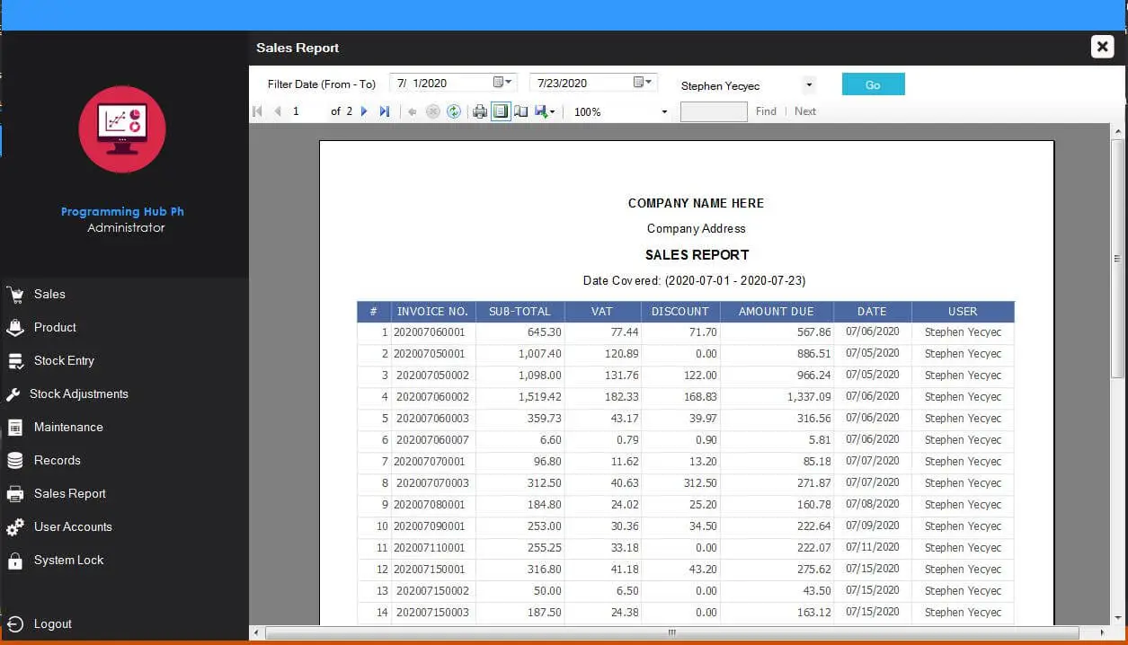 Point of Sale System for Pharmacy - Sales Report Module