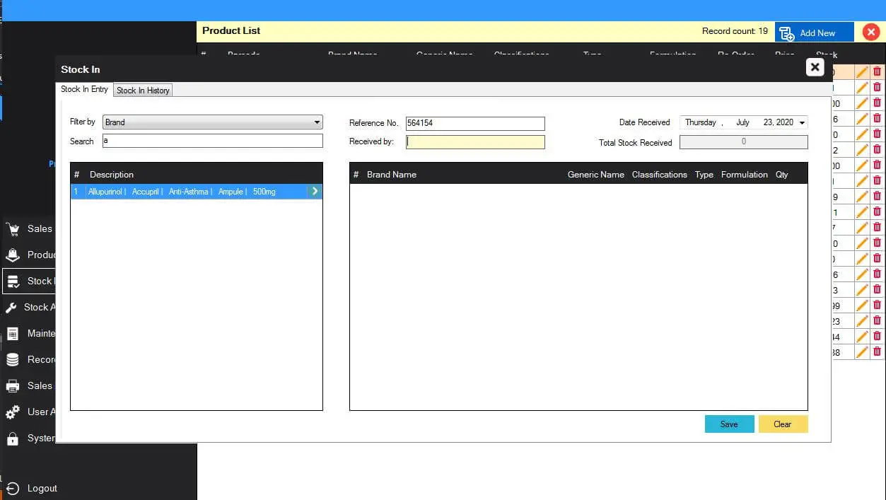 Point of Sale System for Pharmacy - Stock-in and Stock History Module