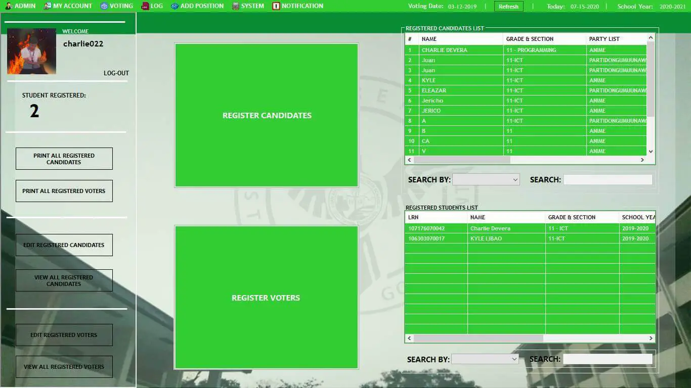 Senior High School Voting System in VB.Net - Admin Dashboard