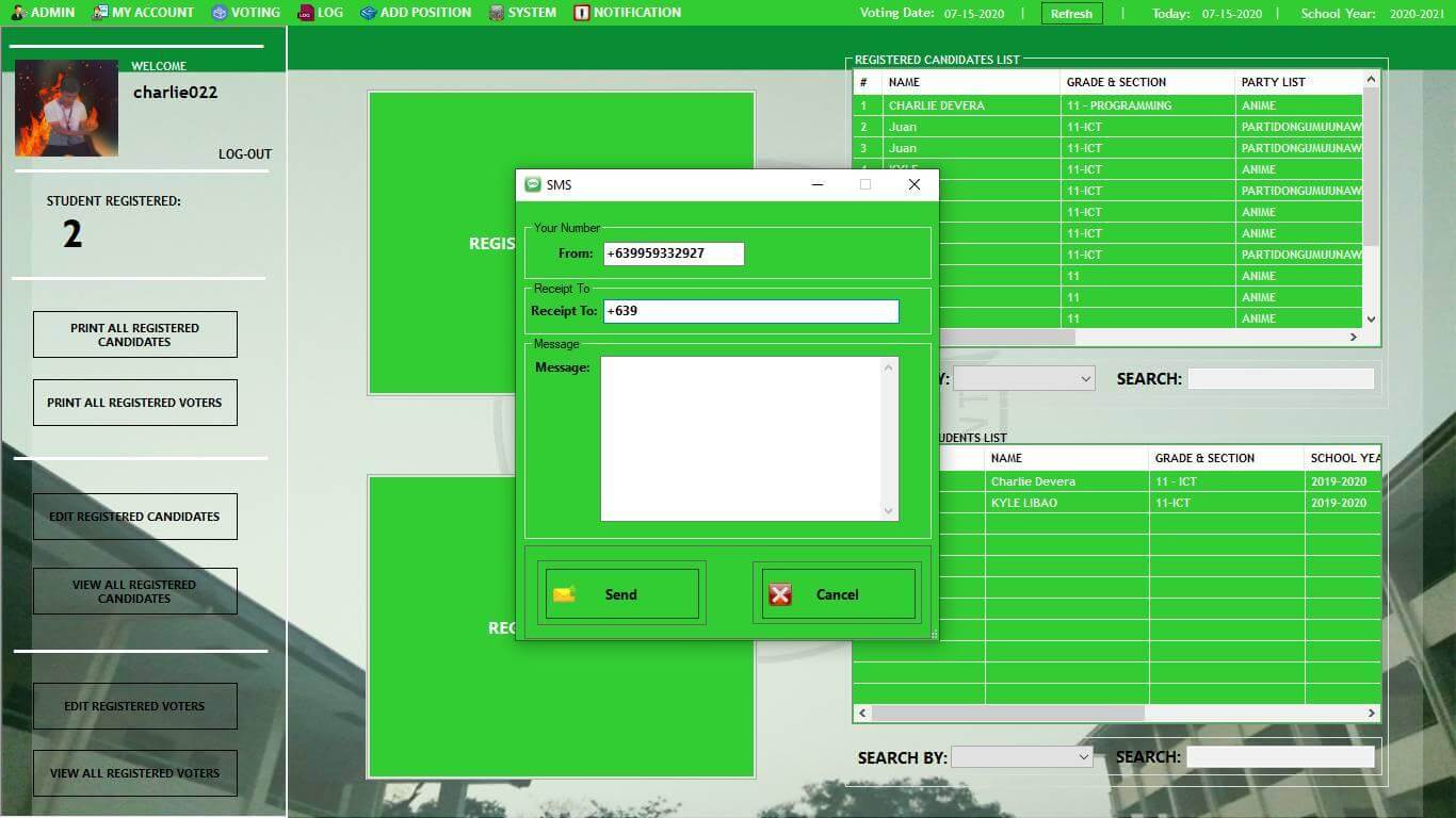 Senior High School Voting System in VB.Net - Send SMS