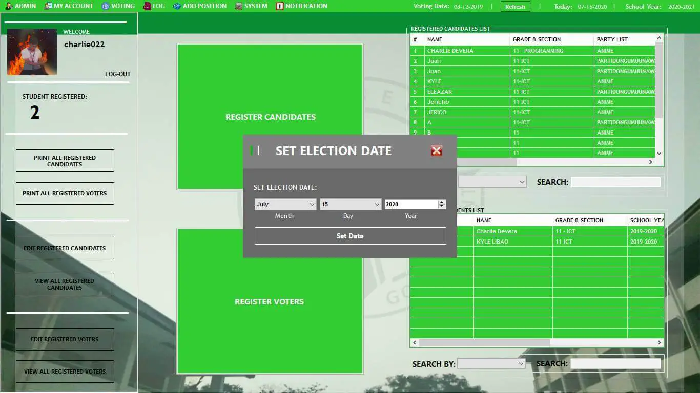 Senior High School Voting System in VB.Net- Set Election Date