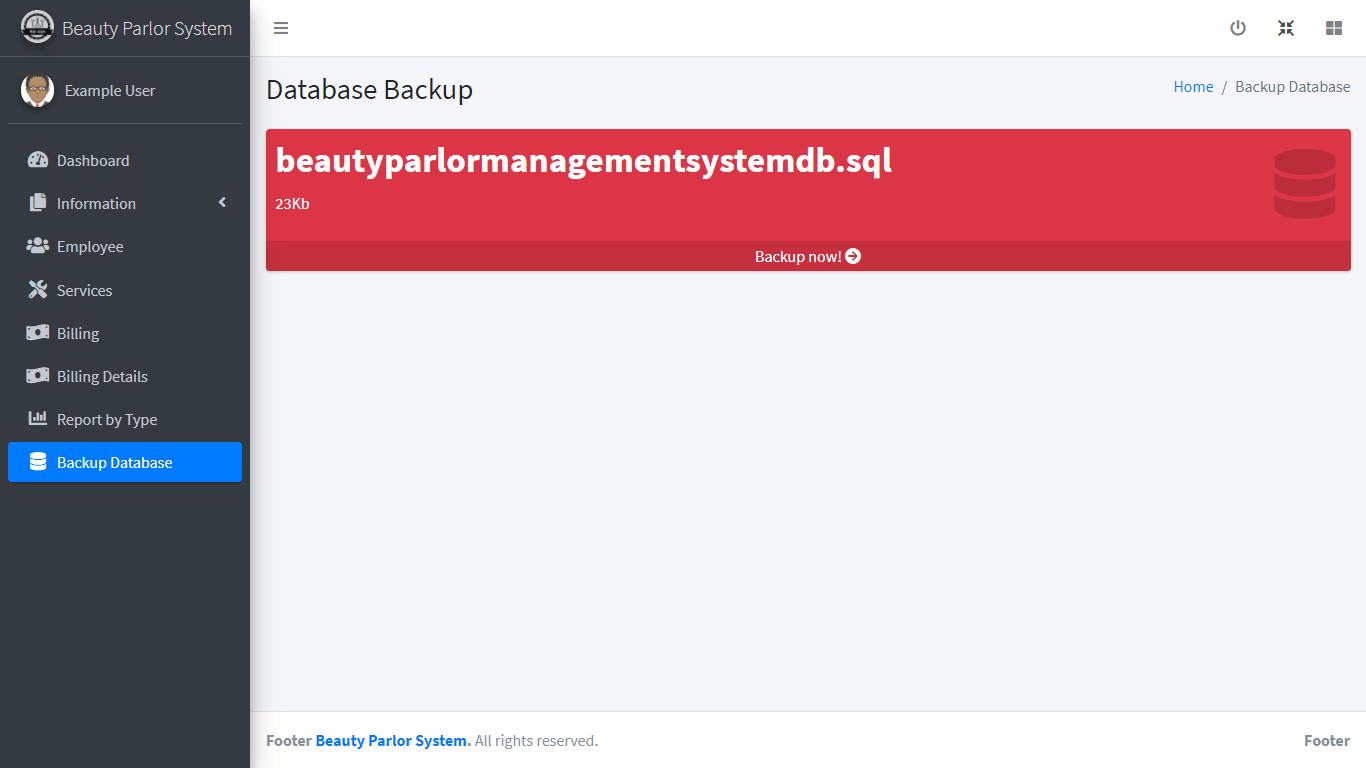 Beauty Parlour Management System - Backup Database