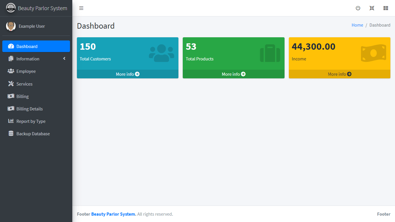 Beauty Parlour Management System - Dashboard