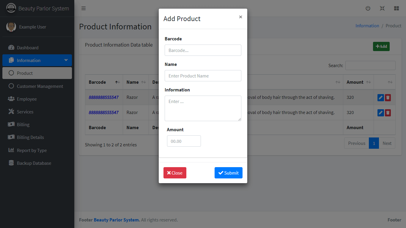 Beauty Parlour Management System - Encoding of Product Information