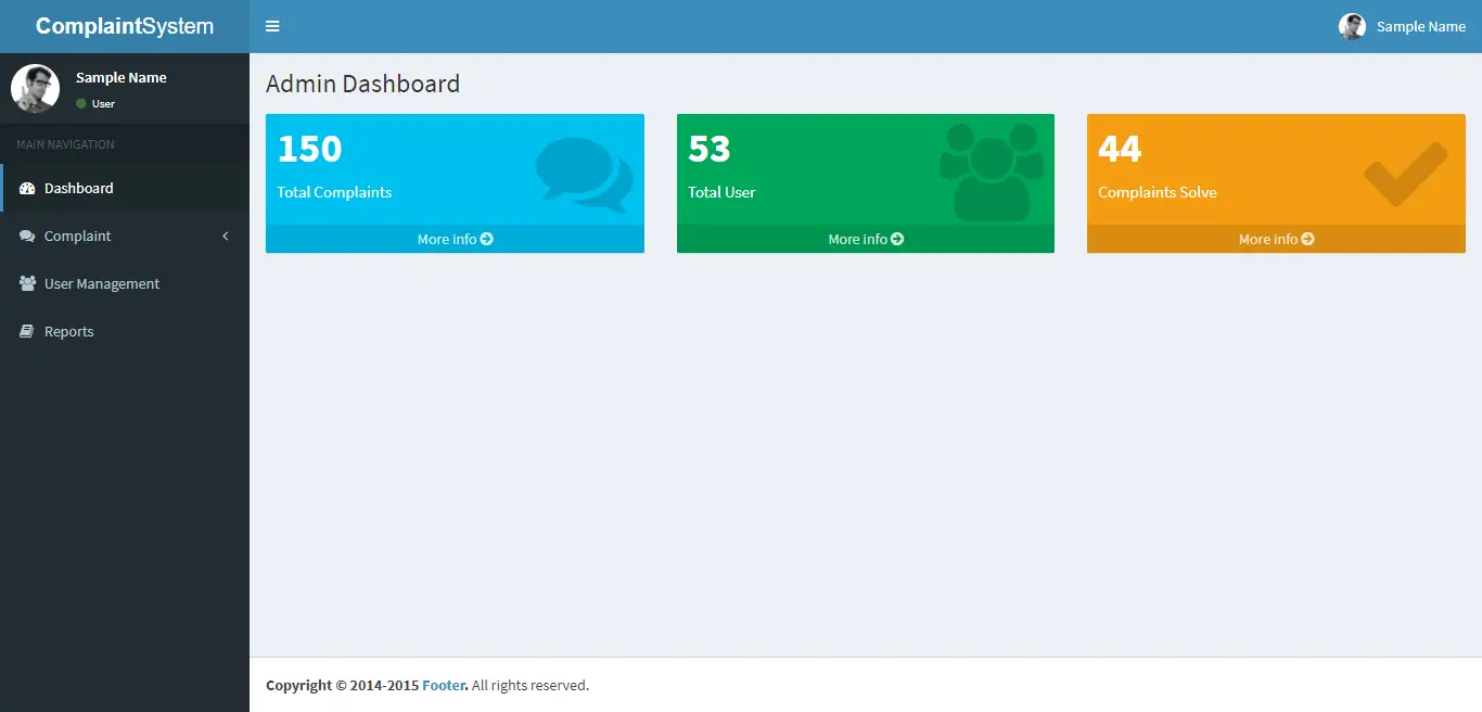 Complaint Management System Free Template in PHP and Bootstrap - Admin Dashboard