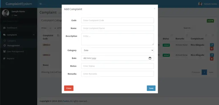 Complaint Management System Free Template in PHP and Bootstrap