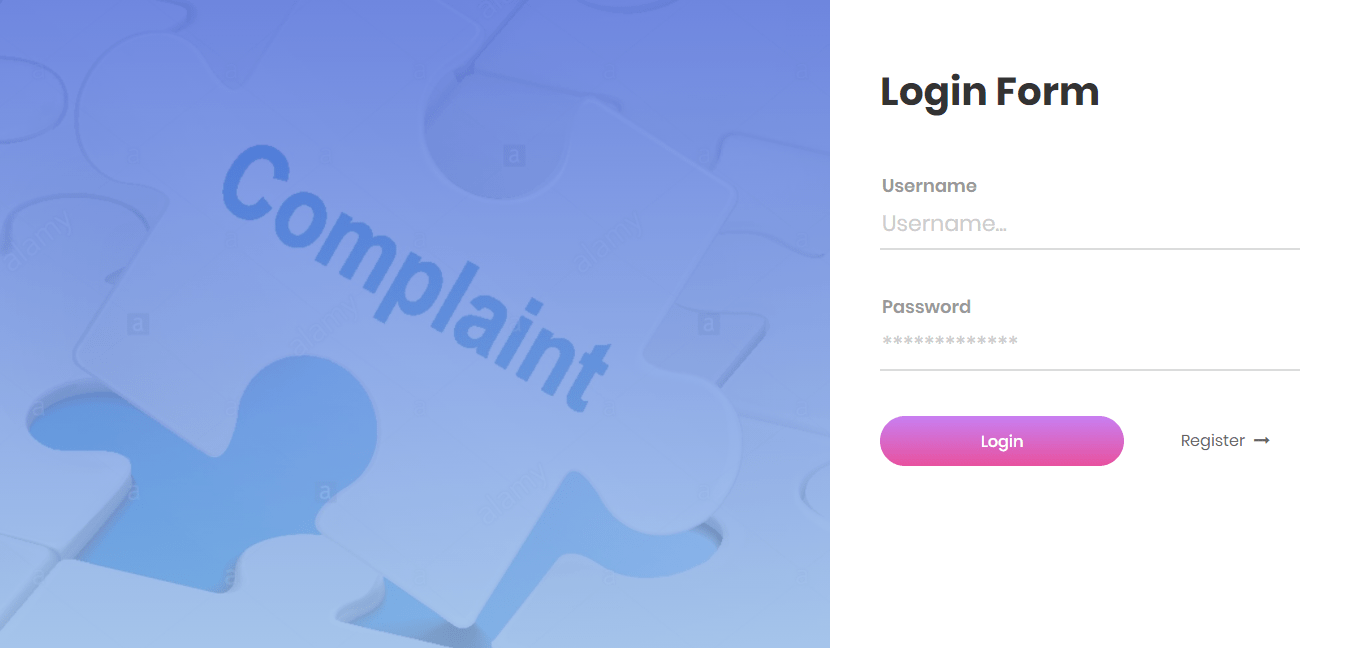Complaint Management System Free Template in PHP and Bootstrap - Login Form