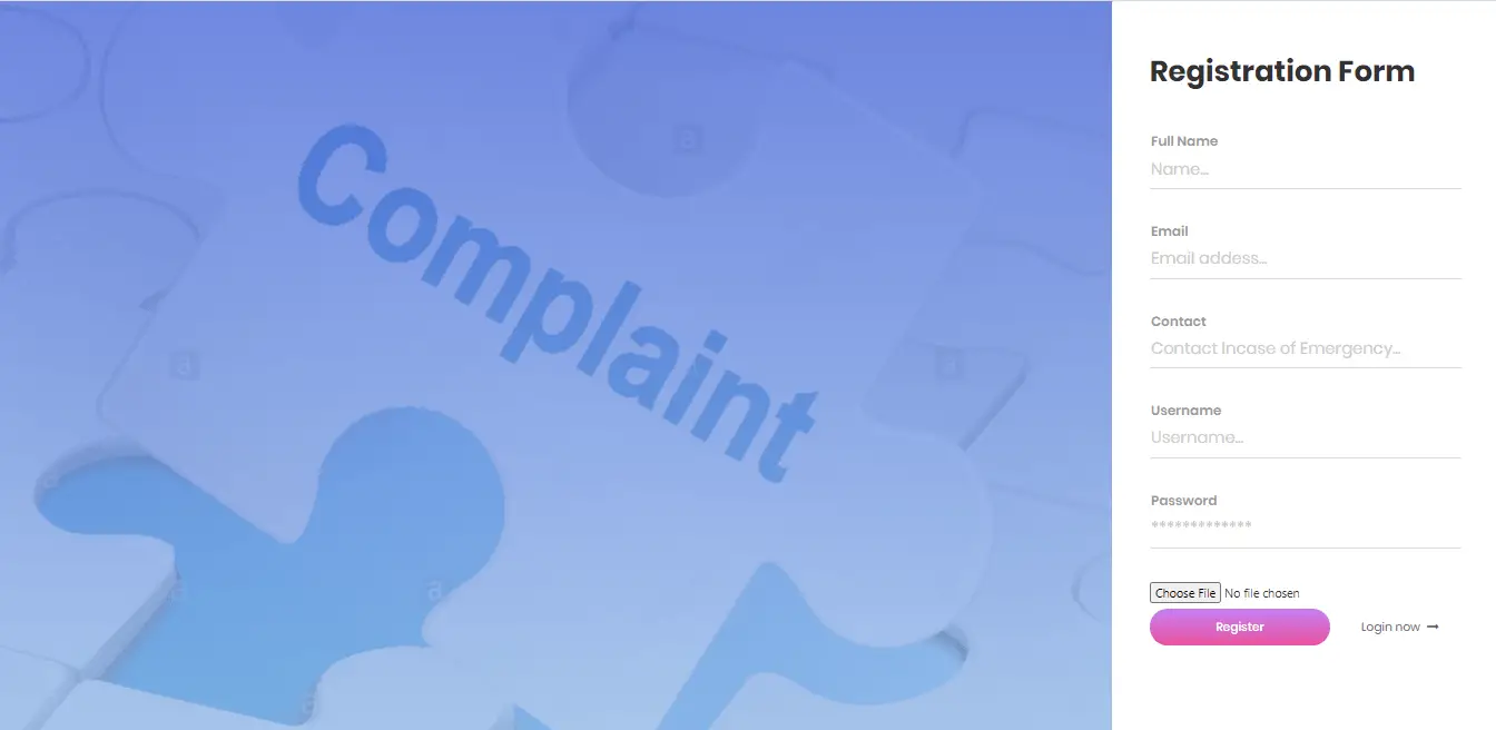 Complaint Management System Free Template in PHP and Bootstrap – Registration Form