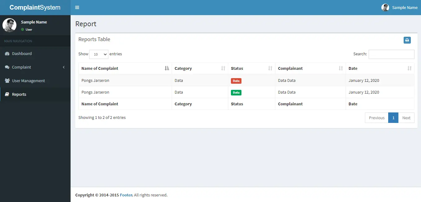 Complaint Management System Free Template in PHP and Bootstrap – Report Generation Module