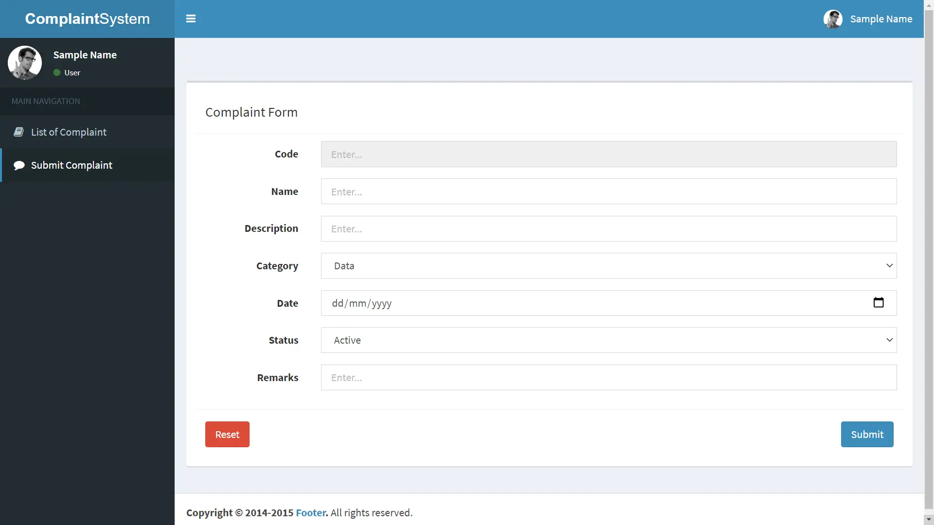 Complaint Management System Free Template in PHP and Bootstrap – Submit Complaint