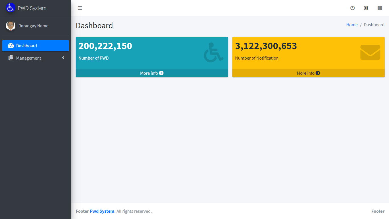 Person with Disability Information System Free Template in PHP and Bootstrap - Barangay Dashboard