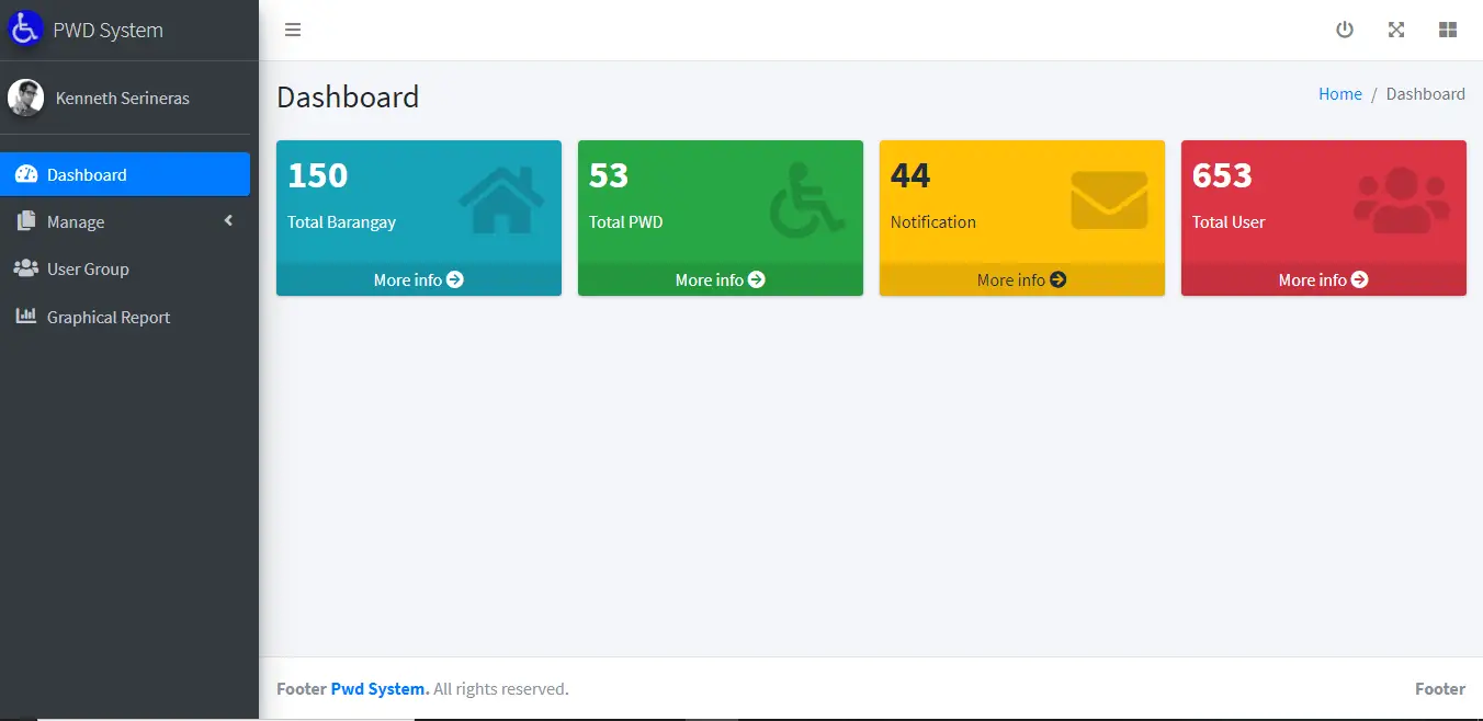 Person with Disability Information System Free Template in PHP and Bootstrap - Dashboard