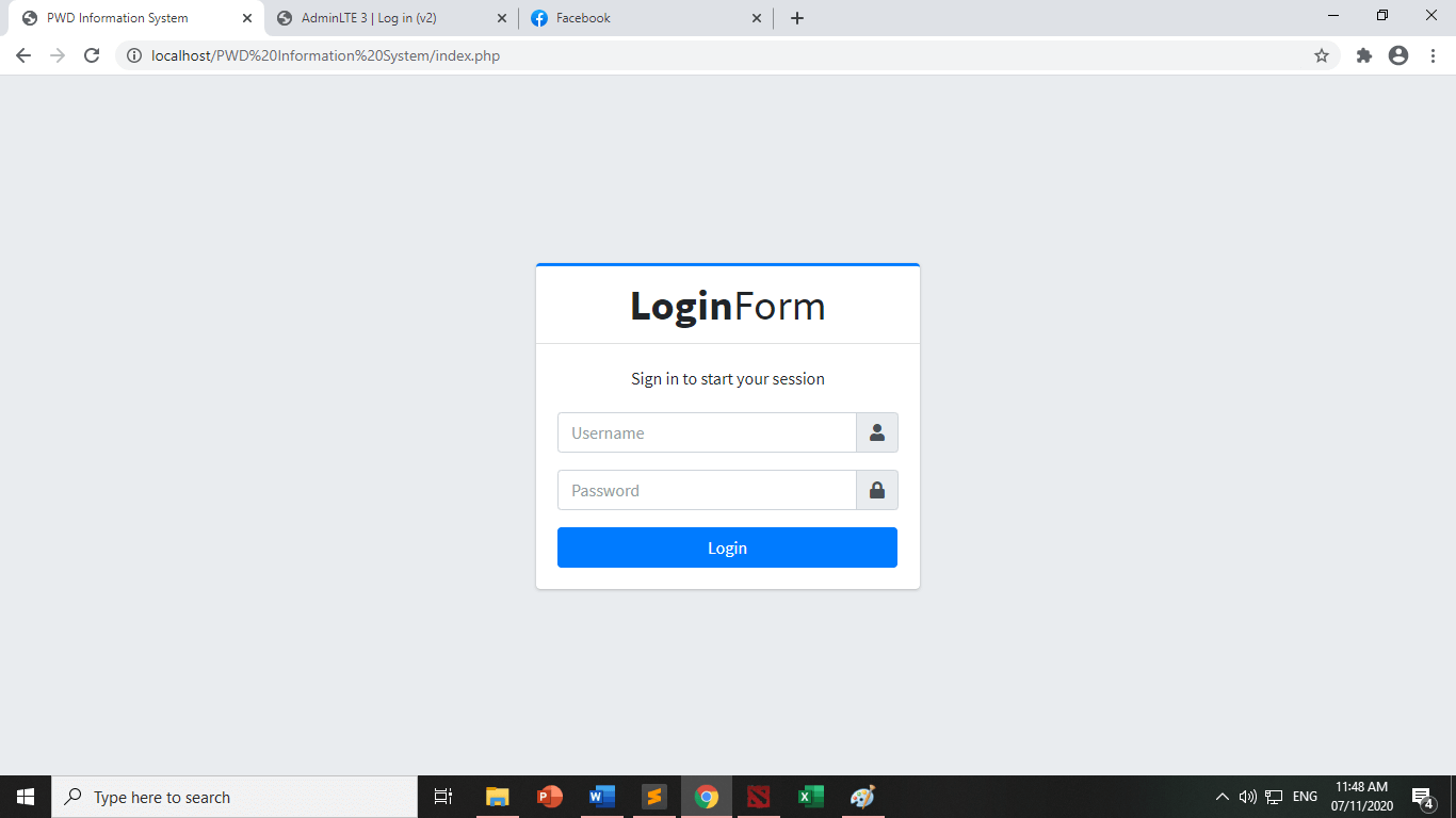 Person with Disability Information System Free Template in PHP and Bootstrap - Login Form