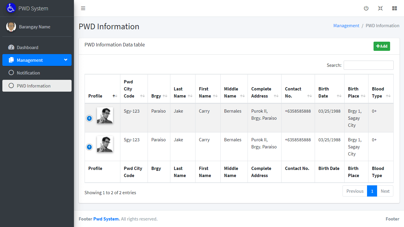 Person with Disability Information System Free Template in PHP and Bootstrap - PWD Info Management System 1