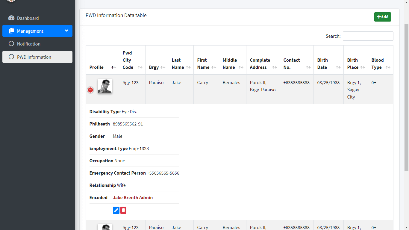 Person with Disability Information System Free Template in PHP and Bootstrap - PWD Info Management System 2