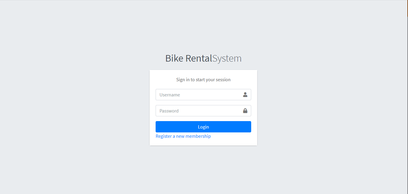 Bike Rental System Free Template in Bootstrap - Login Form