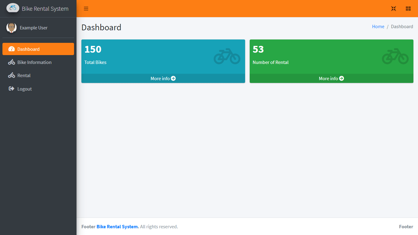 Bike Rental System Free Template in Bootstrap - Member Dashboard
