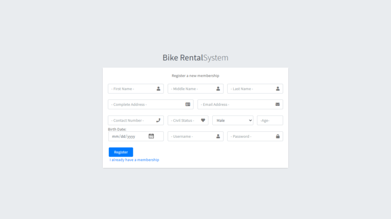 Bike Rental System Free Template in PHP and Bootstrap - iNetTutor.com