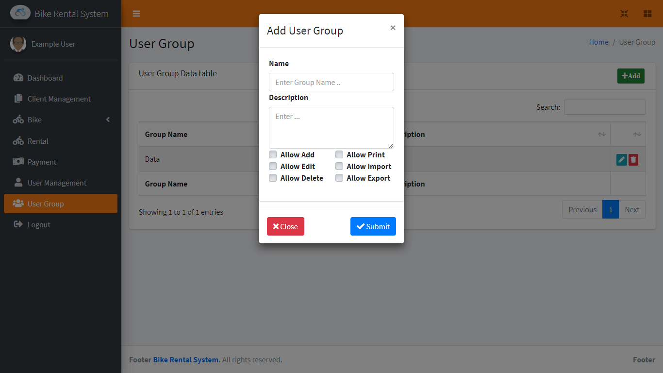 Bike Rental System Free Template in Bootstrap - User Group Encoding