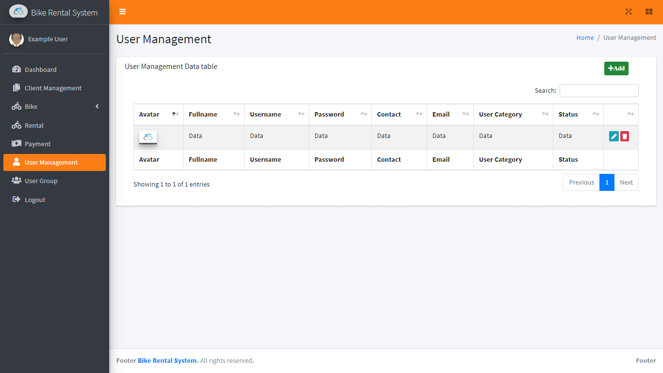 Bike Rental System Free Template in Bootstrap - User Management