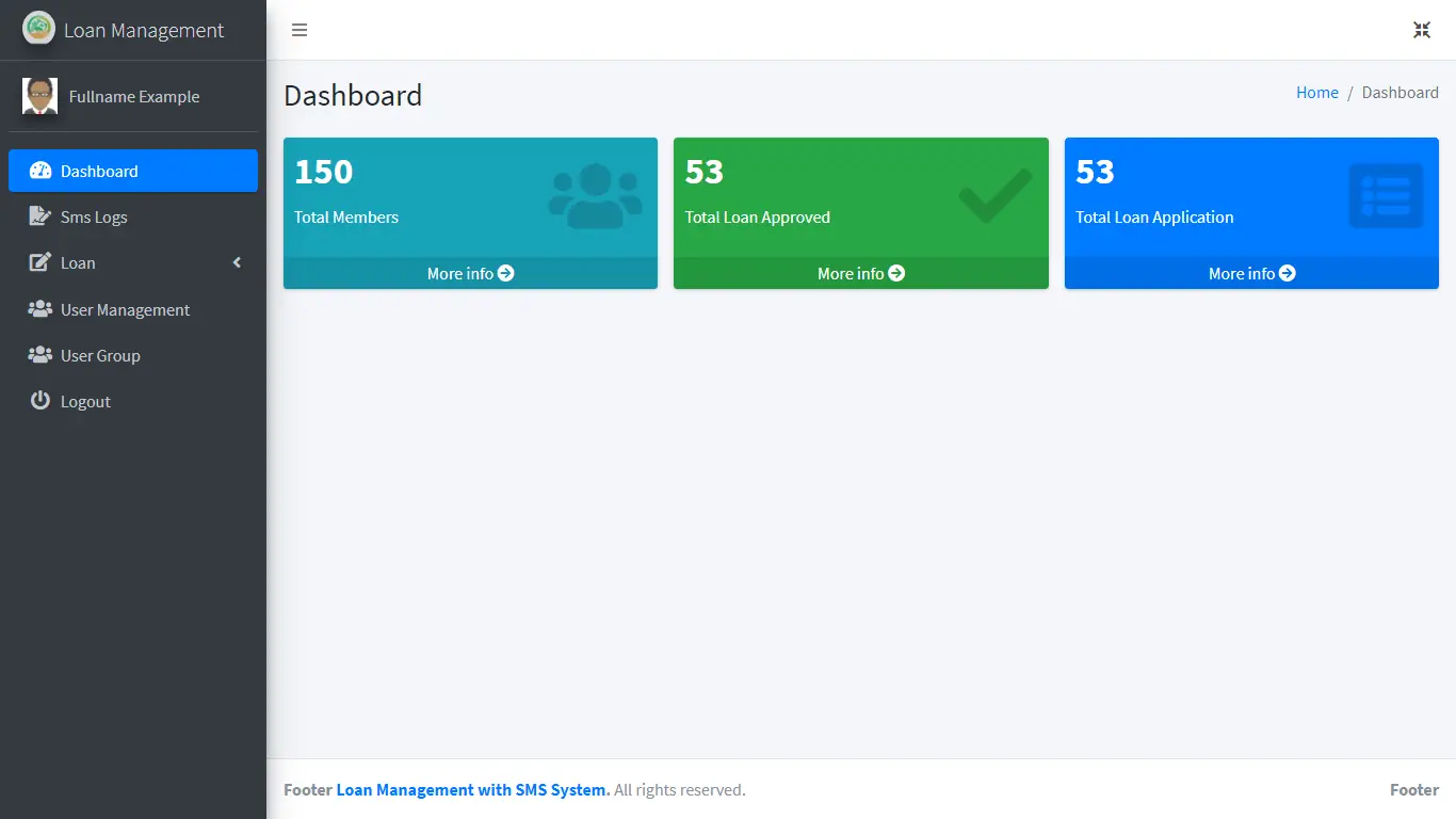 Loan Management System with SMS Free Bootstrap Template - Admin Dashboard