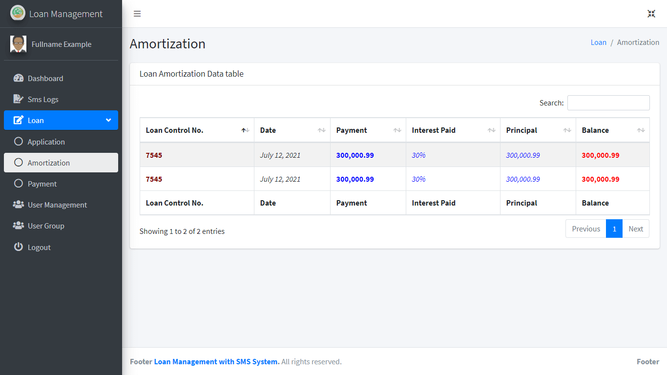 Loan Management System with SMS Free Bootstrap Template - Loan Amortization