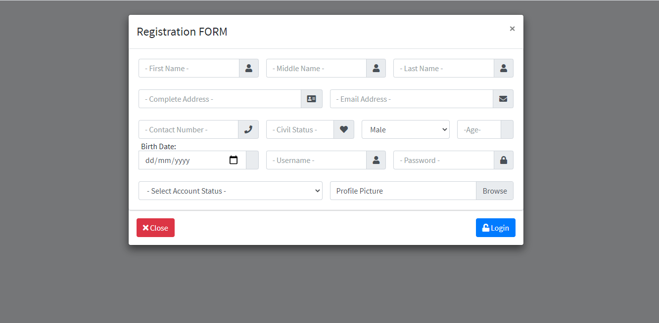 Loan Management System with SMS Free Bootstrap Template - Registration Form